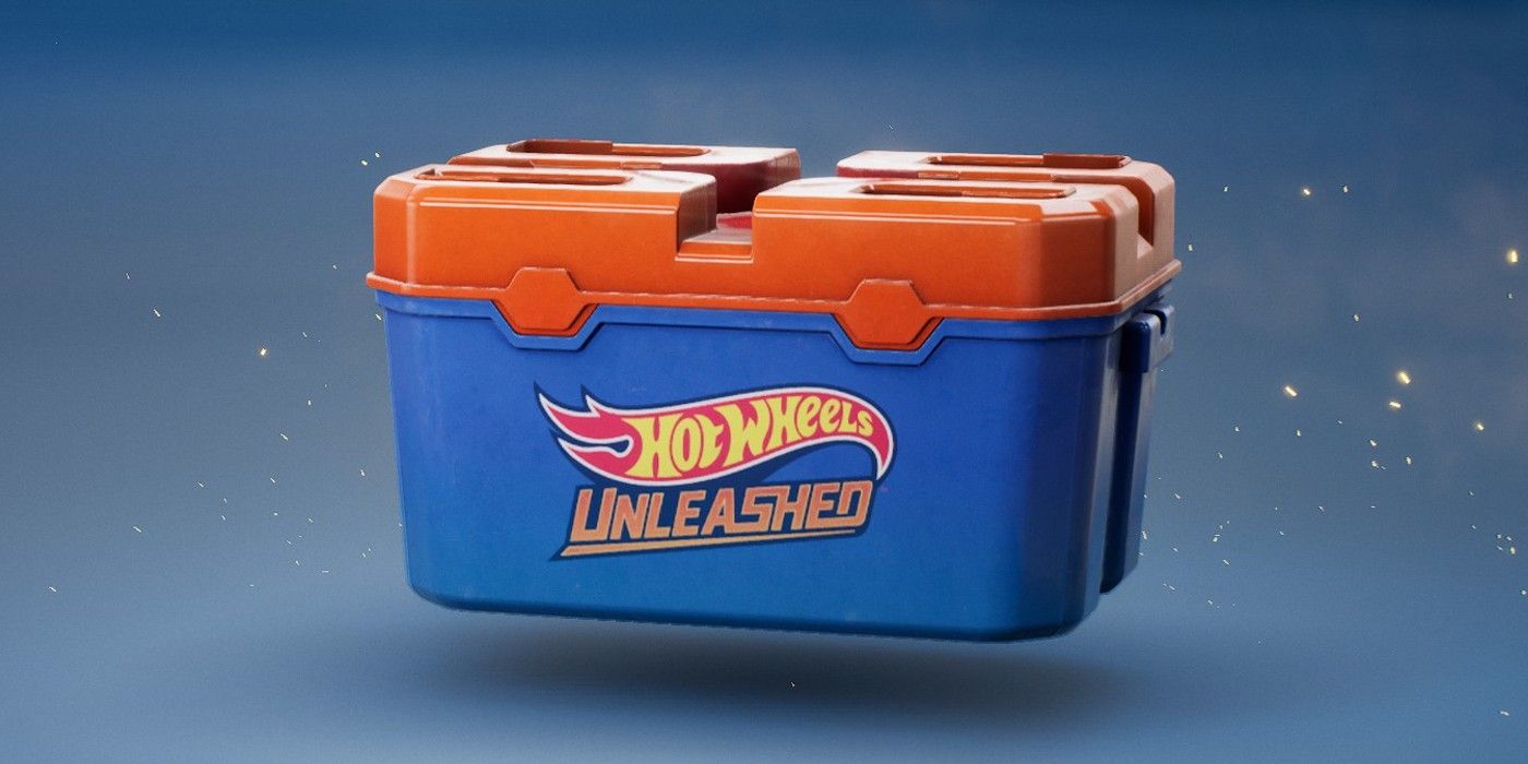 Uma caixa cega em Hot Wheels Unleashed, que é apenas uma caixa de saque normal de videogame com um logotipo Hot Wheels nela