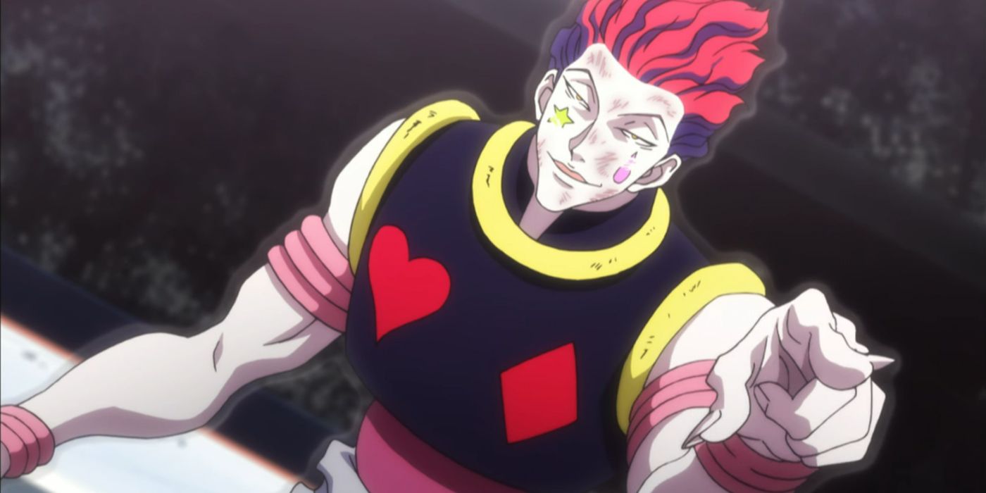 Hisoka pointing at someone in Hunter x Hunter