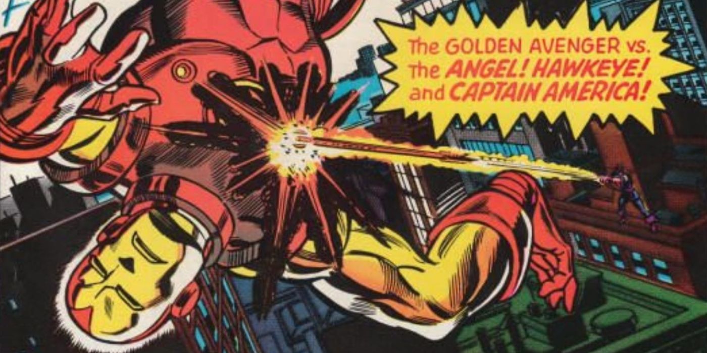 Iron Man being struck by Angel in mid-air in Marvel Comics.