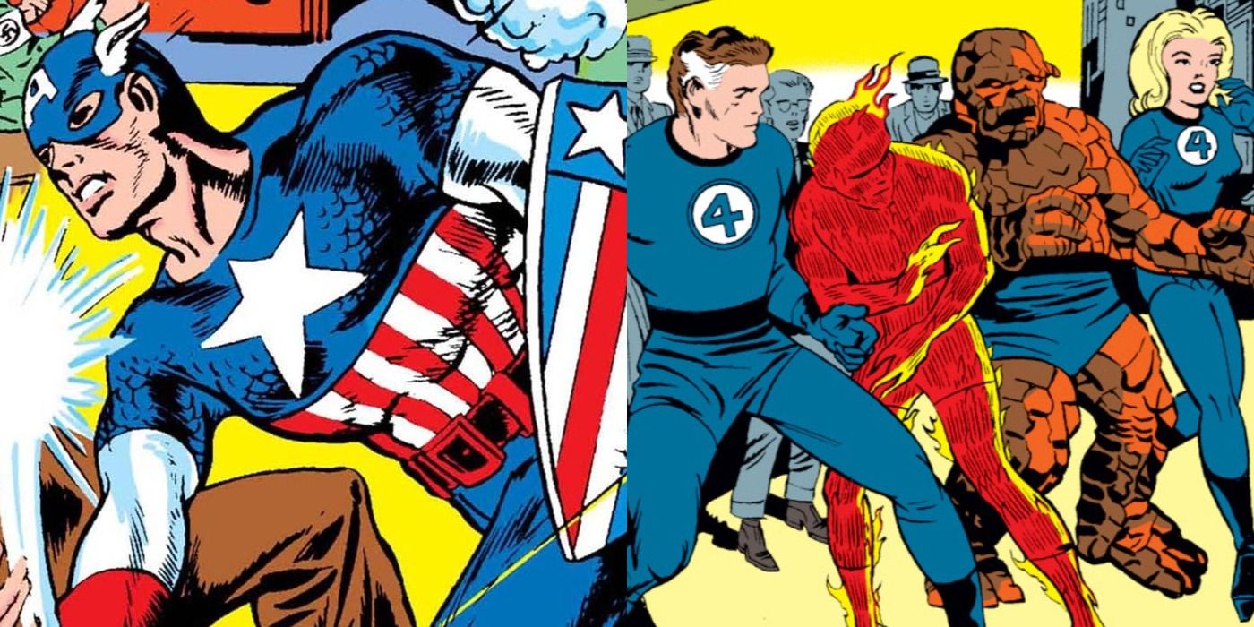Split image of Captain America and the Fantastic Four from Marvel Comics.
