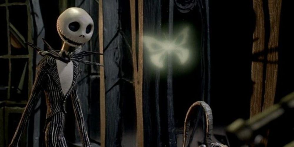 Jack standing to the side of the shot in The Nightmare Before Christmas