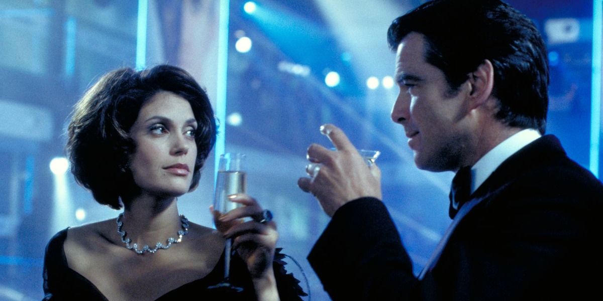 James Bond shares a drink with Paris Carver in Tomorrow Never Dies.
