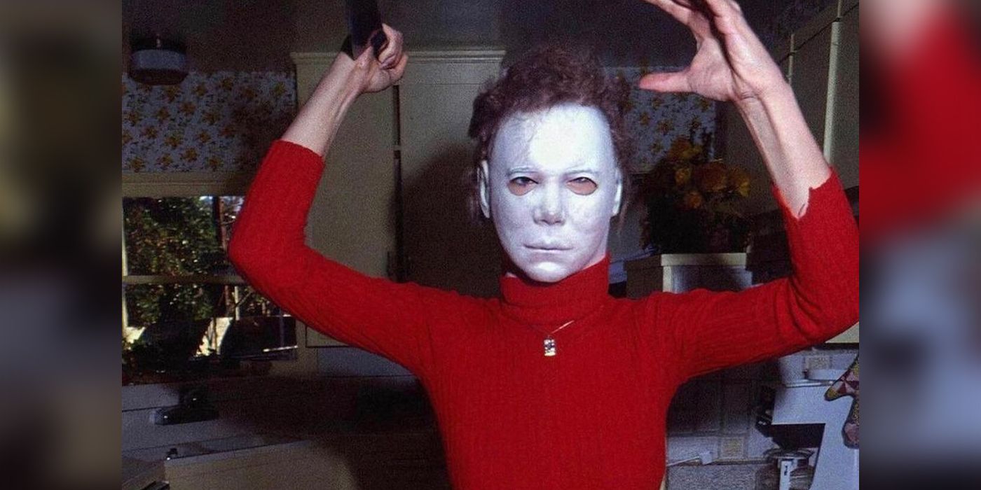 Jamie Lee Curtis with Michael Myers Halloween Mask