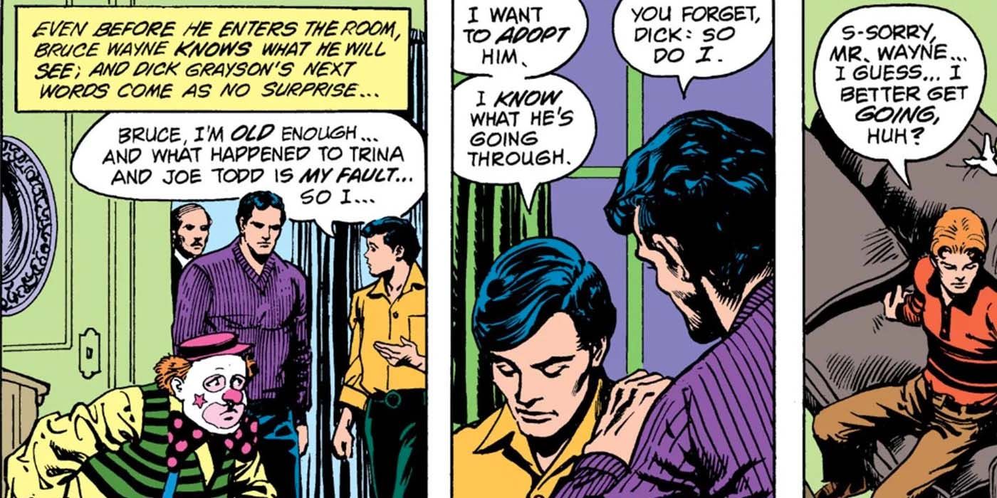 Dick Grayson offering to adopt Jason Todd in Detective Comics #526.