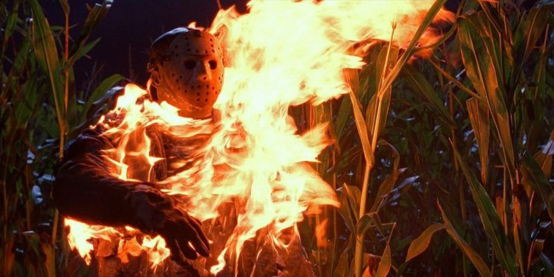 Jason burning in a cornfield from Freddy Vs Jason