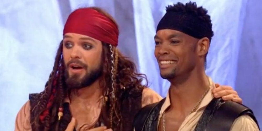 John Waites as Captain Jack Sparrow and Johannes Radeebe as a pirate on Strictly