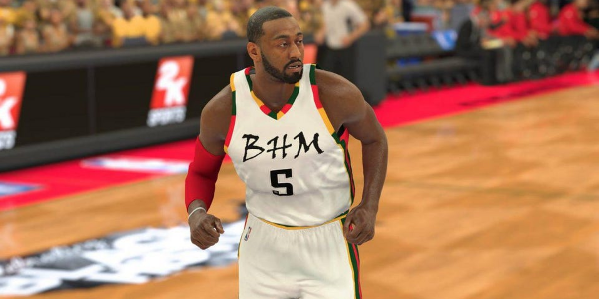 John Wall in a custom NBA 2K jersey
