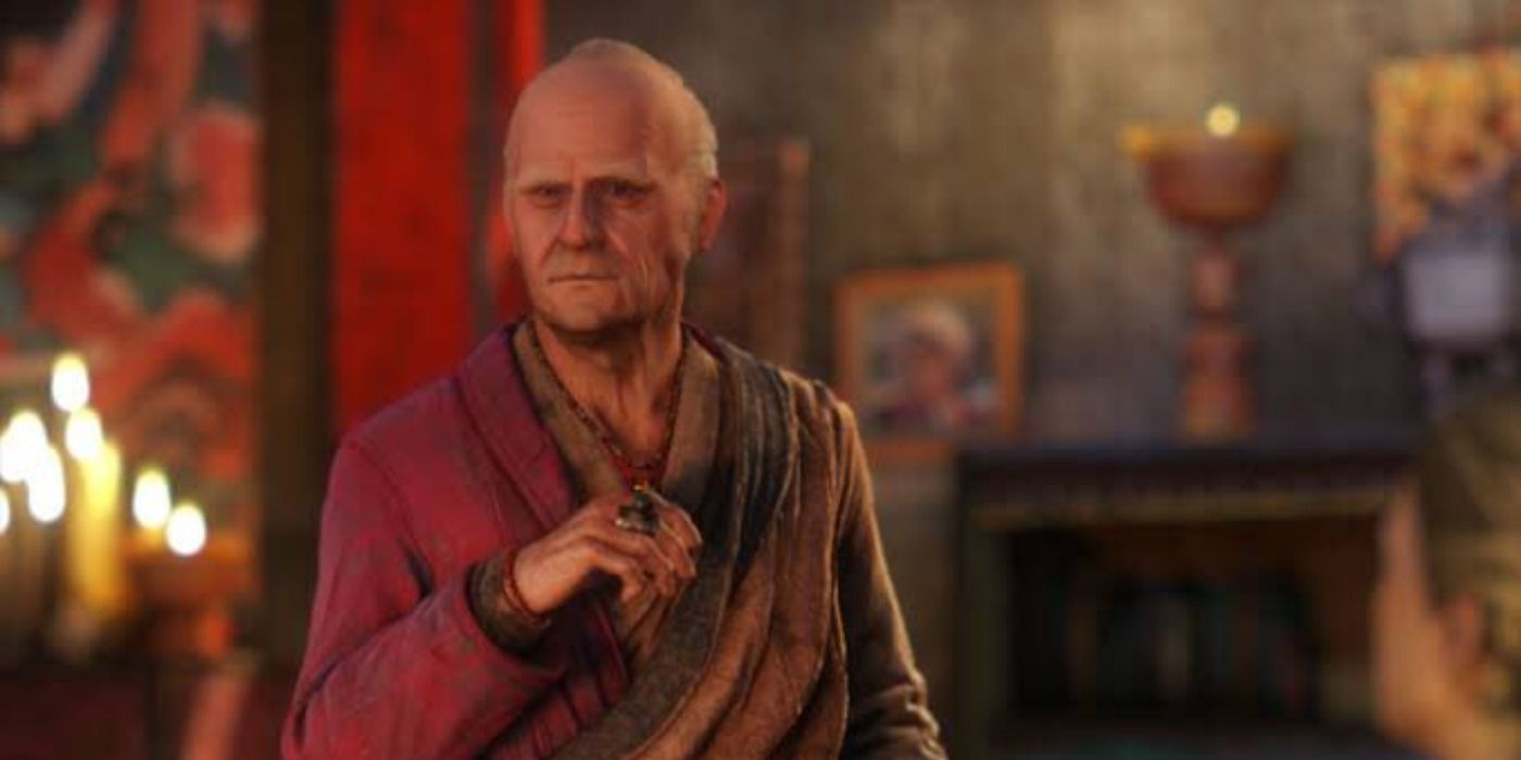 Karl Schafer in a candle lit room in Uncharted 2: Among Thieves