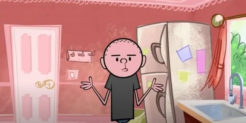 Karl shrugging in his kitchen on the Ricky Gervais Show