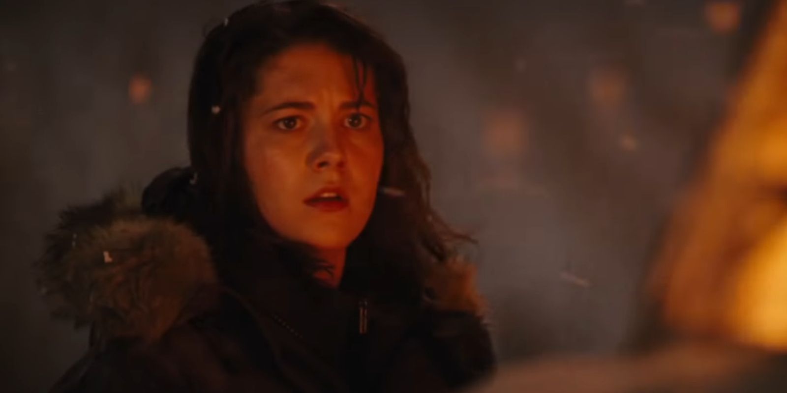 Kate Lloyd watching Carter-Thing burn in the snowcat in The Thing 2011