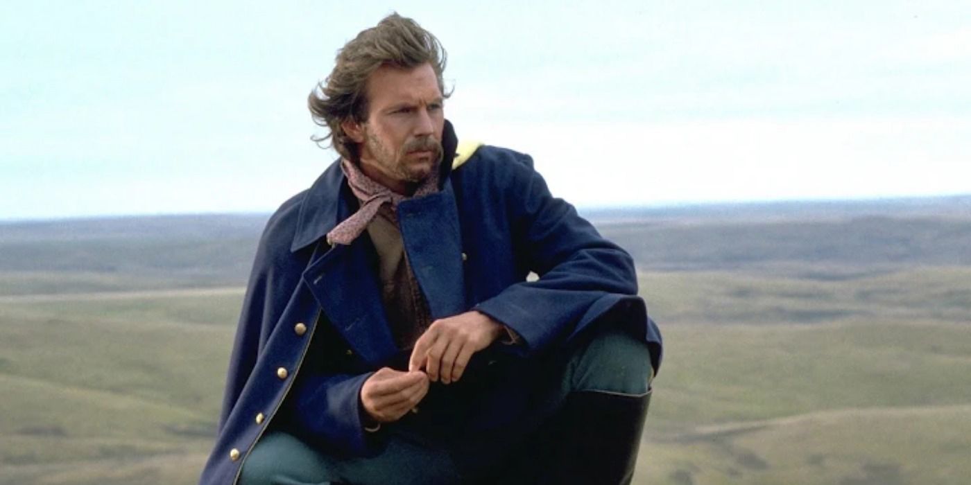 Kevin Costner kneeling in the Wild West in Dances with Wolves.