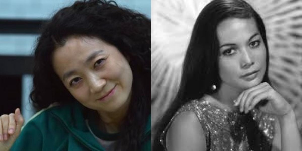 Kim Joo-ryeong as Han Mi-nyeo in Squid Game beside Nancy Kwan in Wonder Women