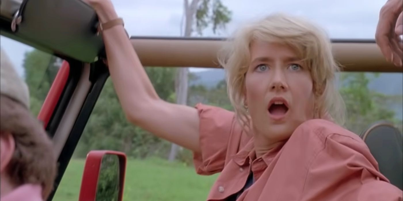 Laura Dern sees the first dinosaur in Jurassic Park