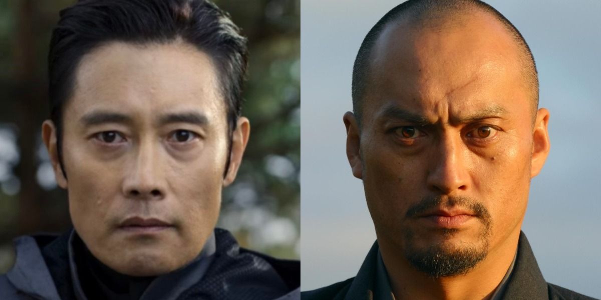 Lee Byung-hun as the Front Man in Squid Game beside Ken Watanabe as Katsumoto from The Last Samurai 