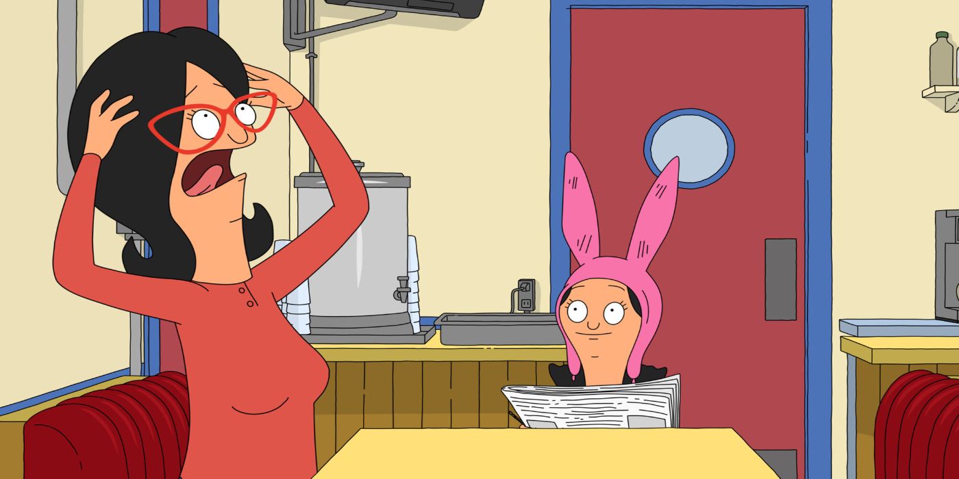 Linda and Louise Belcher at the table of Bob's Burgers