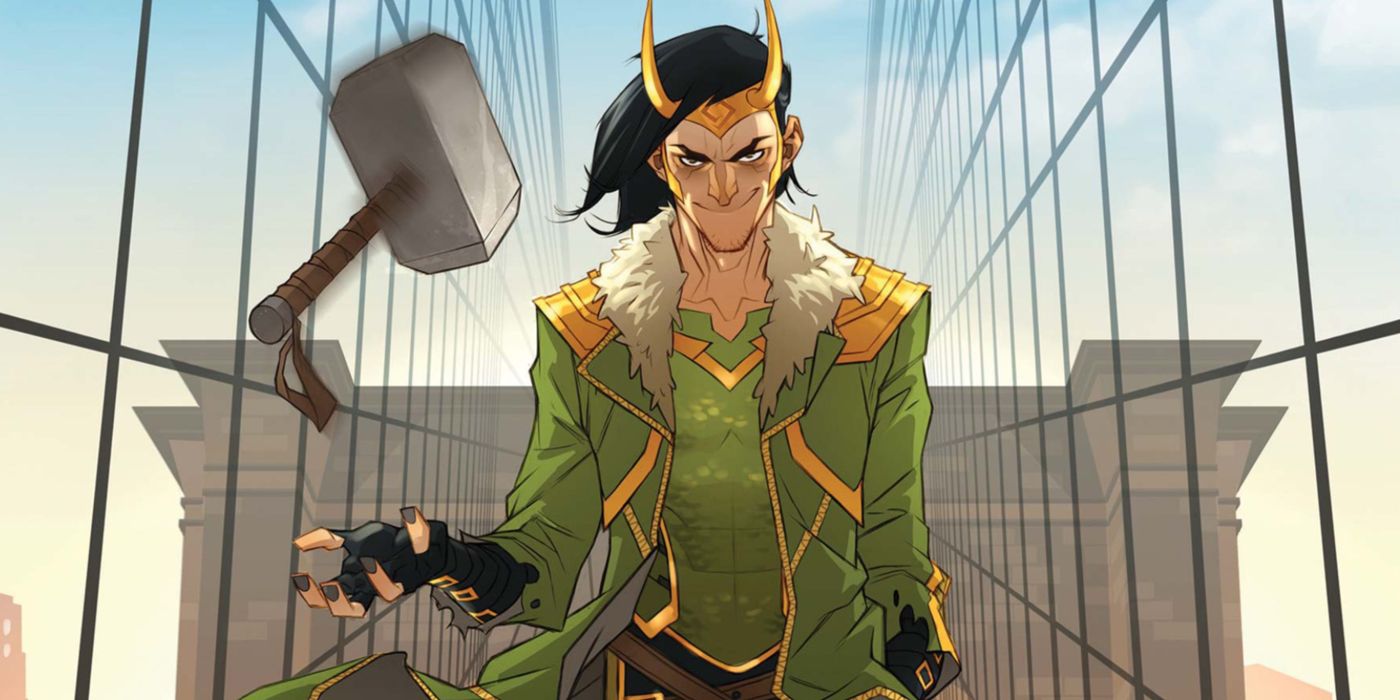 Loki with Mjolnir in Marvel Comics.