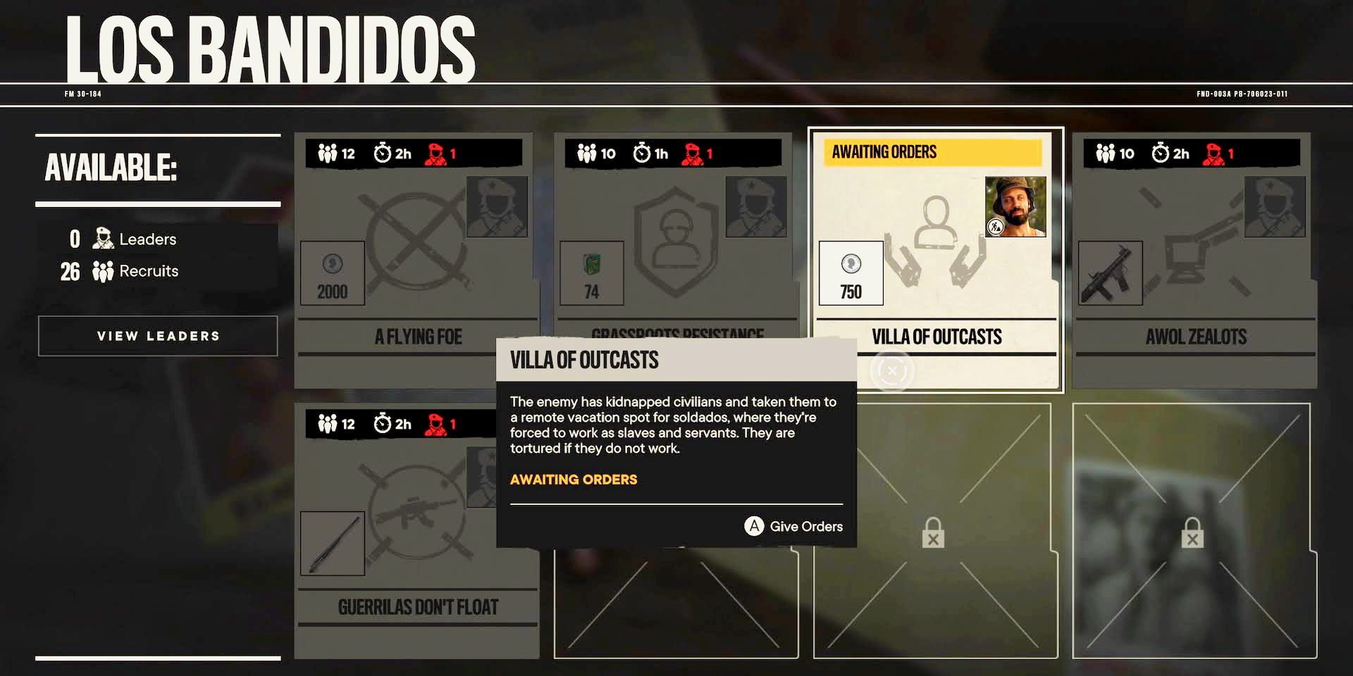 Los Bandidos Operation Menu in Far Cry 6