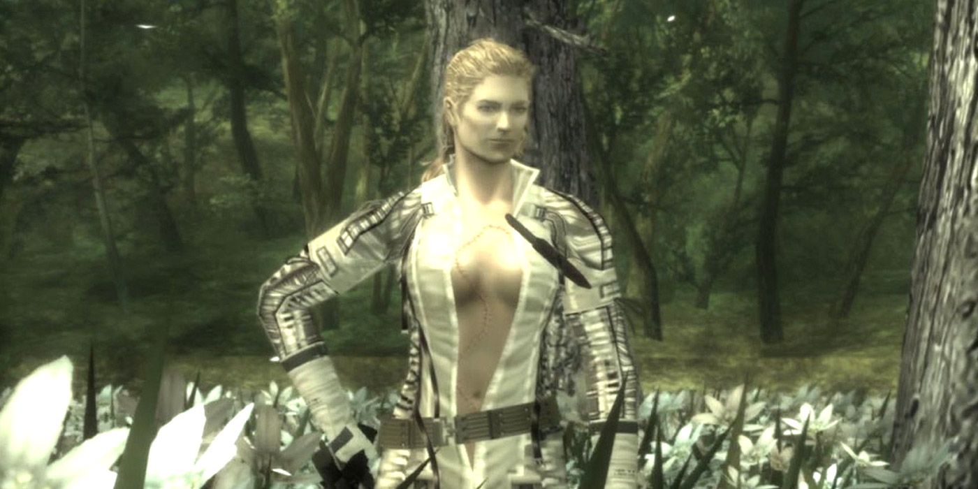 The Boss standing in a flower field in Metal Gear Solid 3
