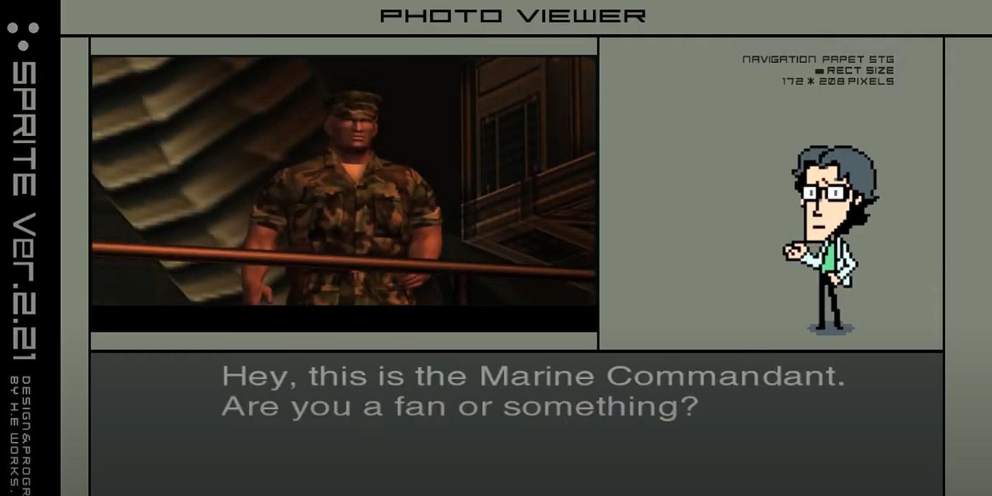 Otacon critiques a photograph in Metal Gear Solid 2