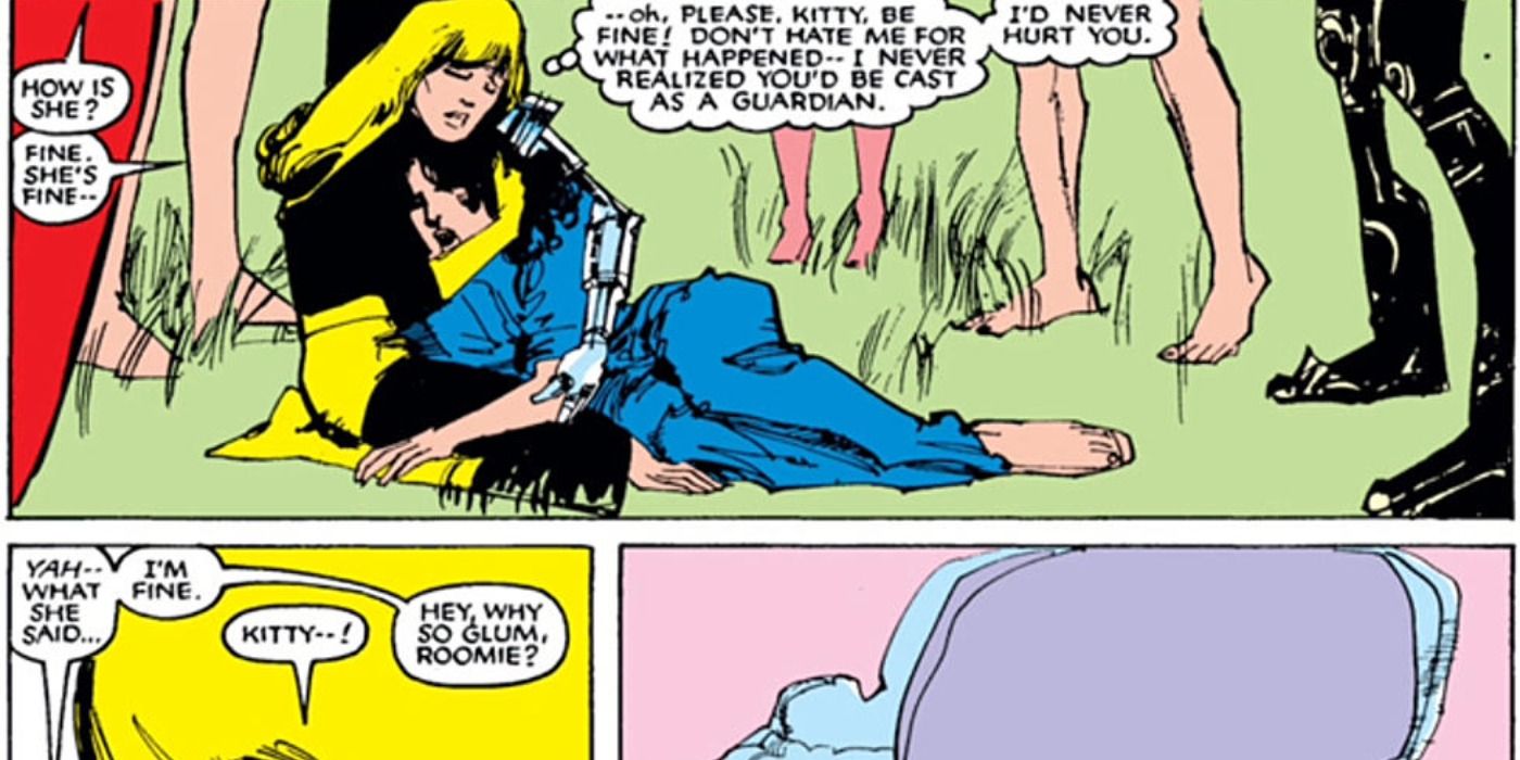 Magik holds Kitty Pryde in Marvel Comics.