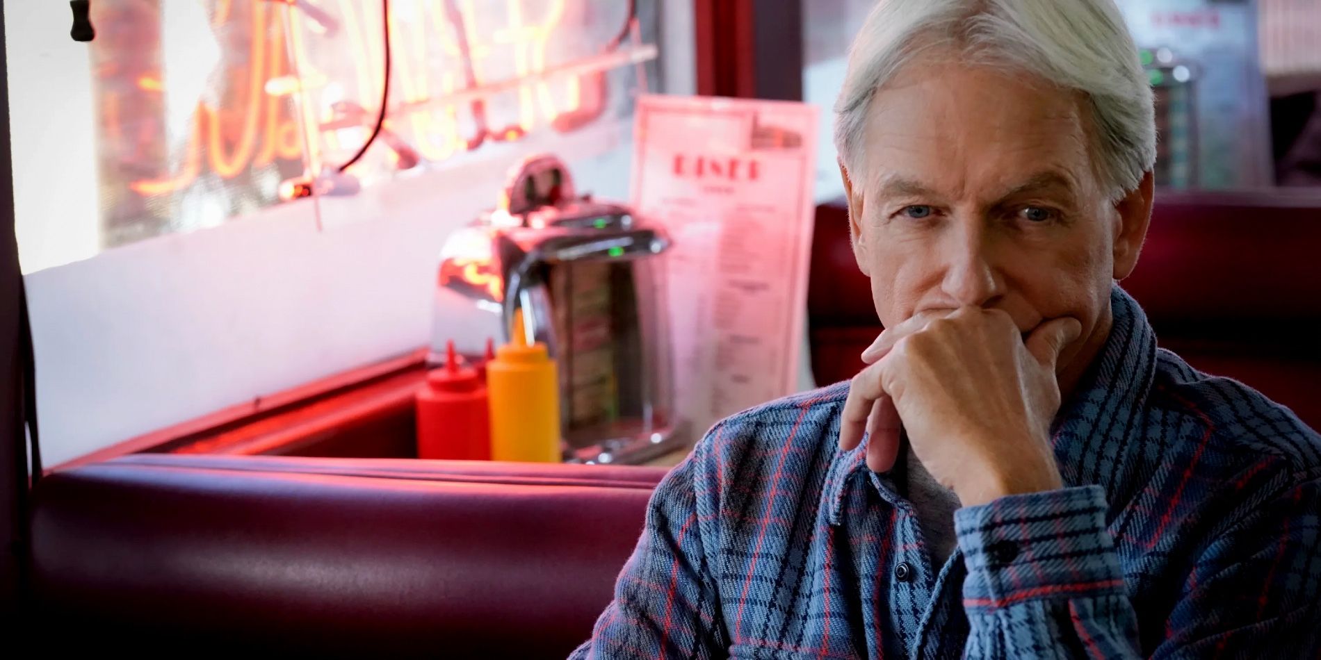 Mark Harmon as Gibbs sitting in a diner and thinking in NCIS