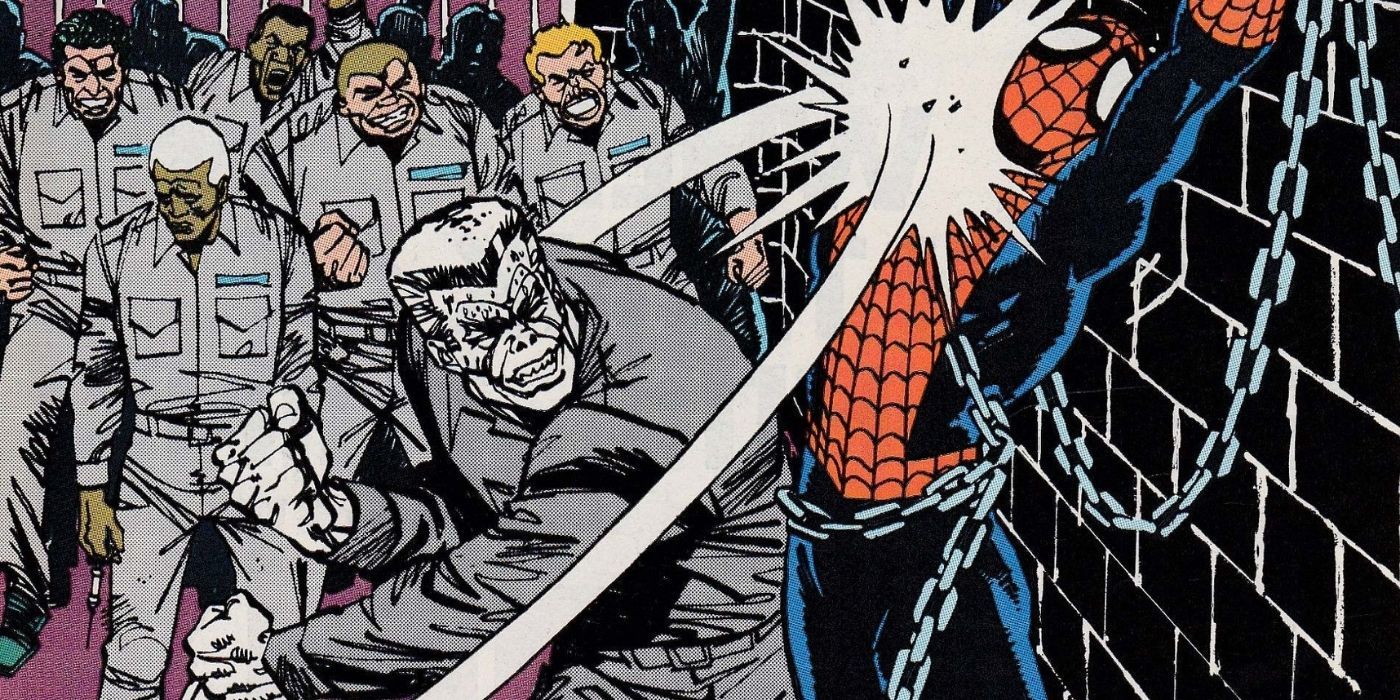 Tombstone punches Spider-Man on the cover of Spectacular Spider-Man #155