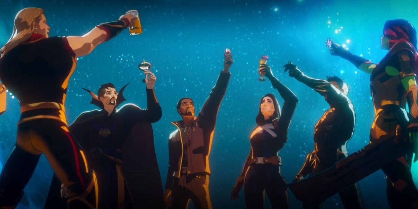 The Guardians of the Multiverse raise their drinks in a toast on What If...?