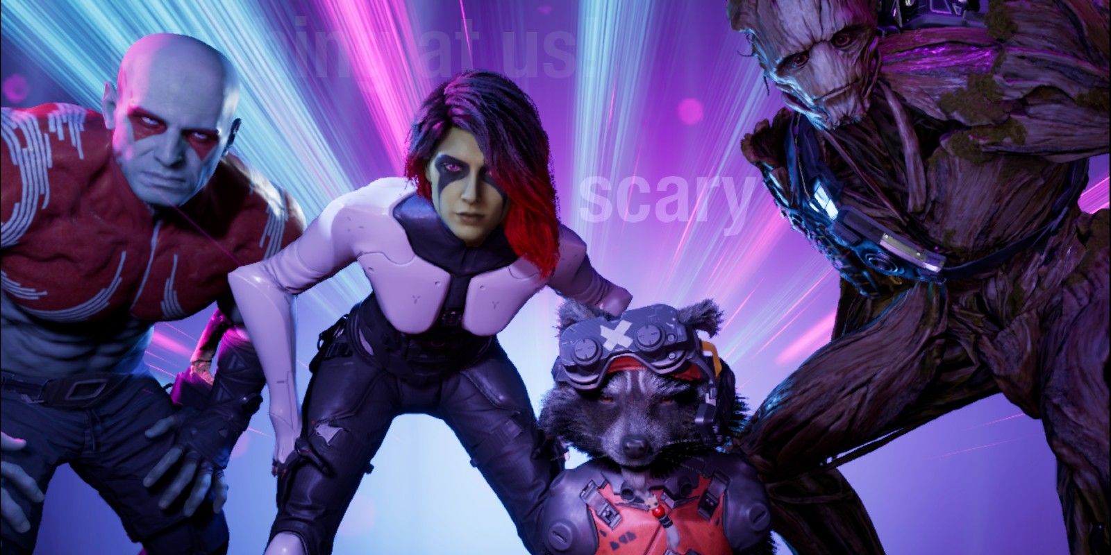 The Guardians huddle up in Guardians of the Galaxy