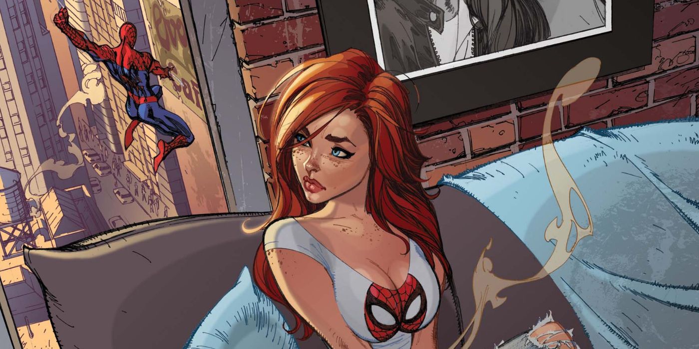 Mary Jane watching Spider-Man leave the apartment.