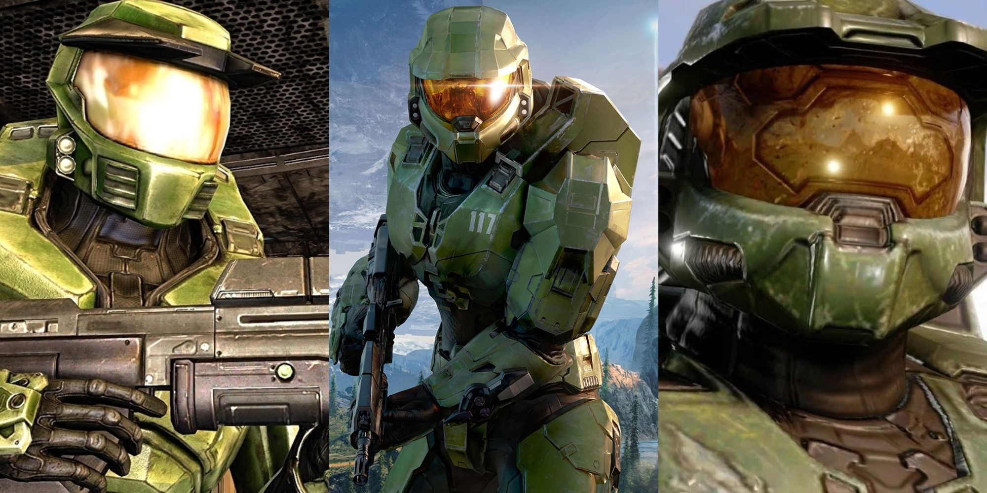 Three versions of master chief from halo