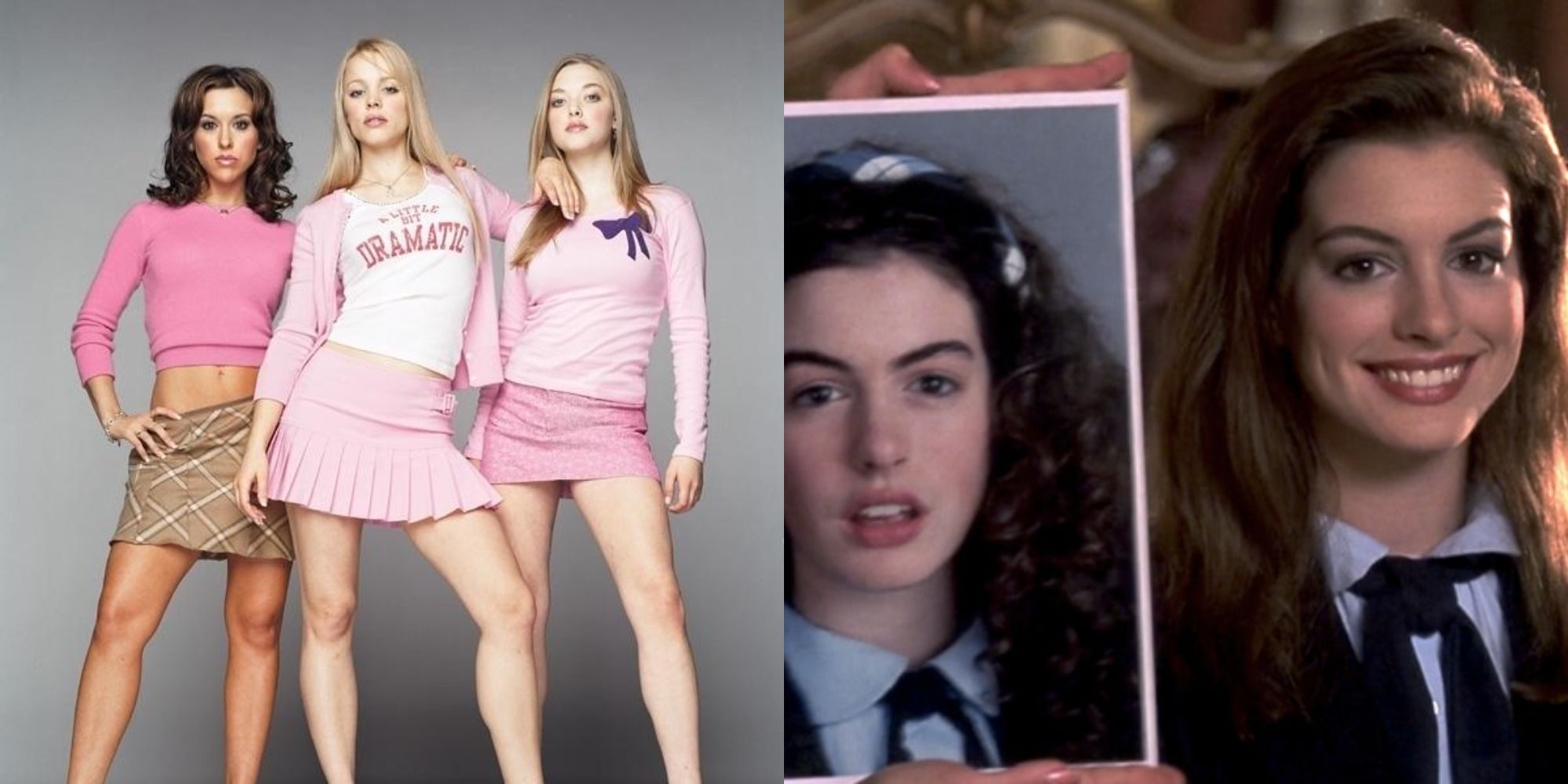 Split image showing the Plastics in Mean Girls and Mia in The Princess Diaries