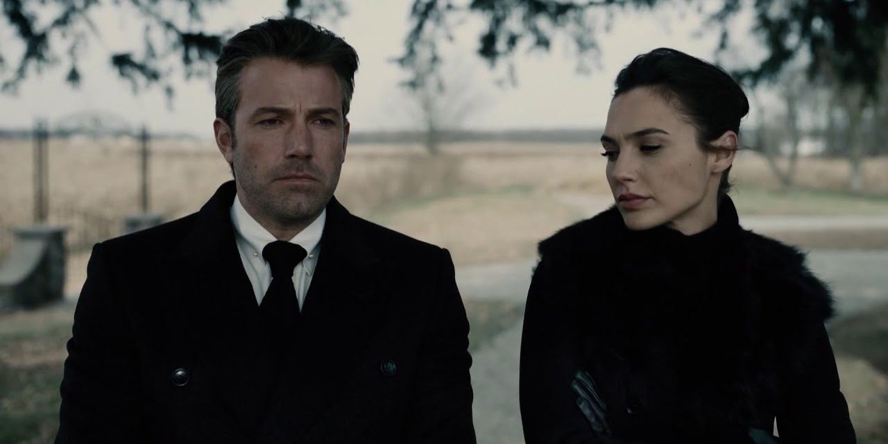 Bruce and Diana talk outside in Batman v Superman.