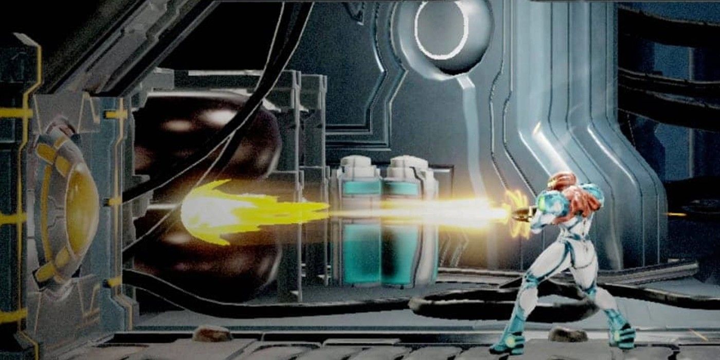 Samus uses the Charge Beam to open a Charge Door in Metroid Dread