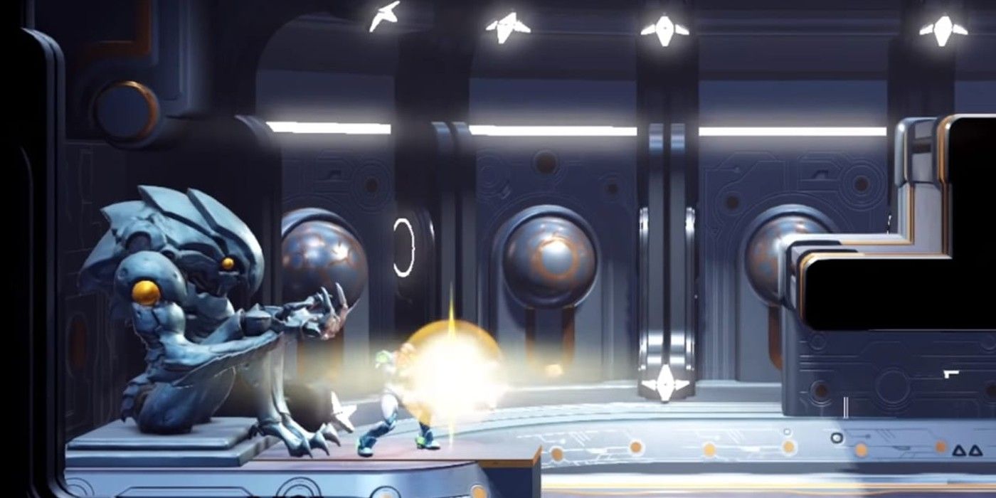 Samus finds and uses the Charge Beam in the statue room in Metroid Dread.