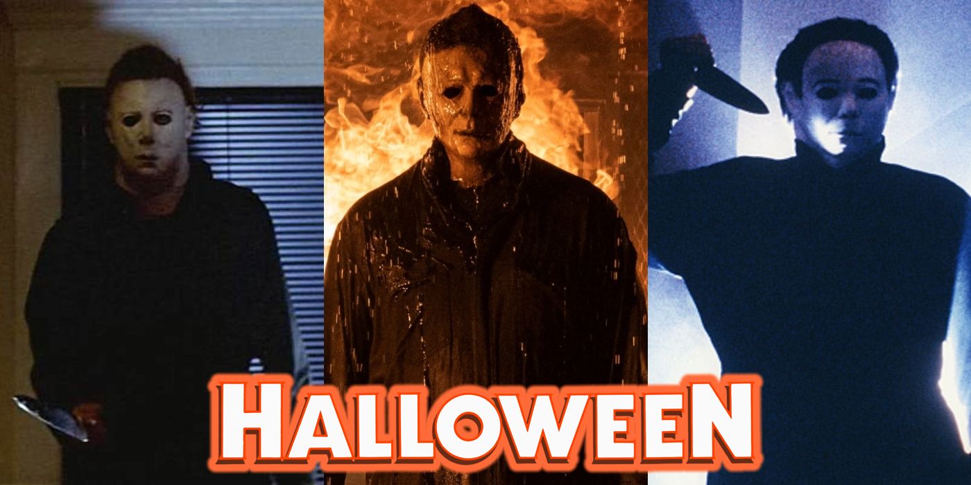 Split image of Michal Myers from the Halloween horror movie franchise.