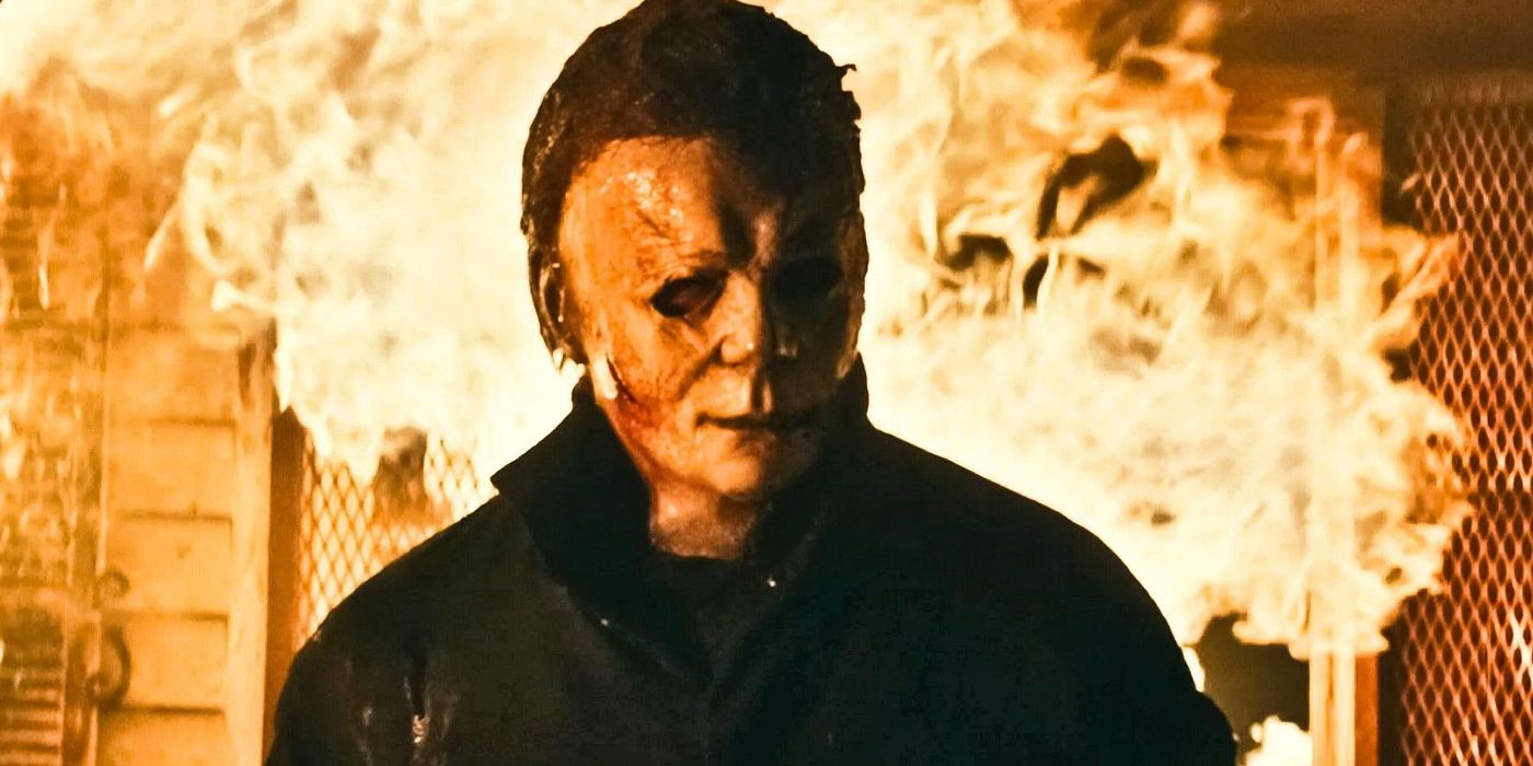 Michael Myers emerges from a burning building in Halloween Kills