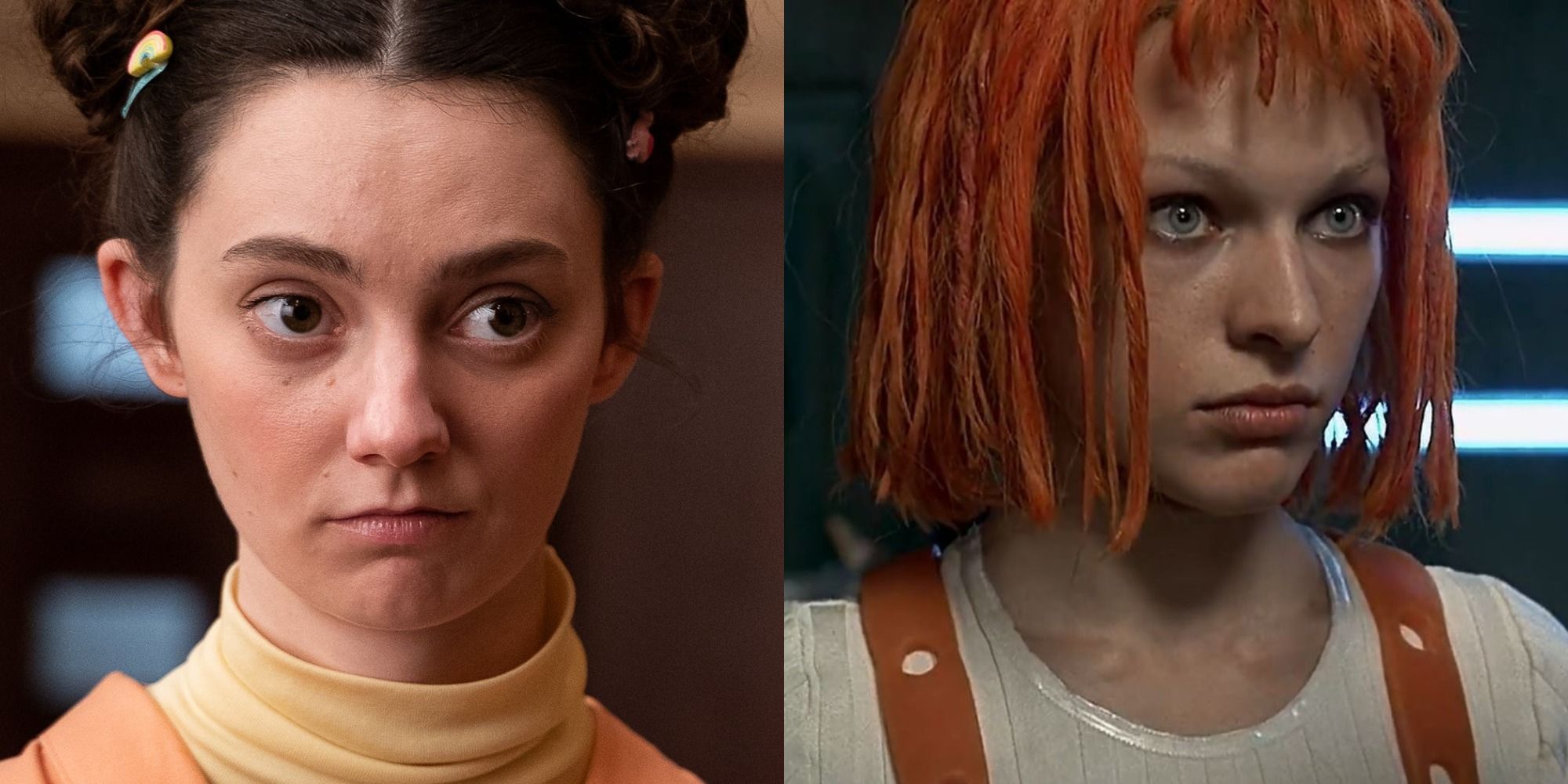 Split image of Lily in Sex Education and Mila Jovovich in The Fifth Element