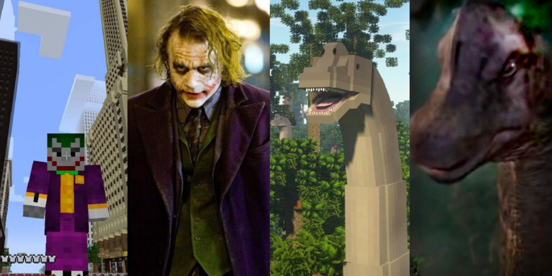 The Joker from The Dark Knight and the brachiosaurus from Jurassic Park