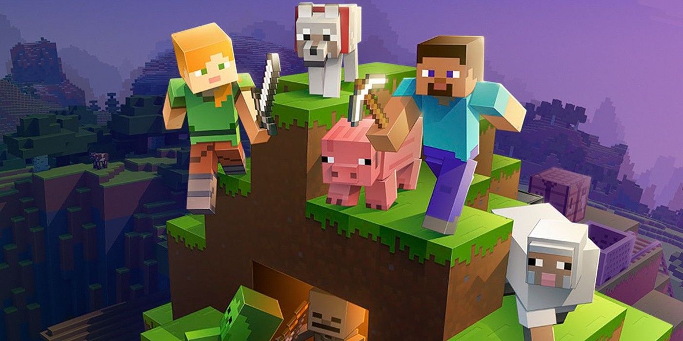 Minecraft characters fighting creepers on hill