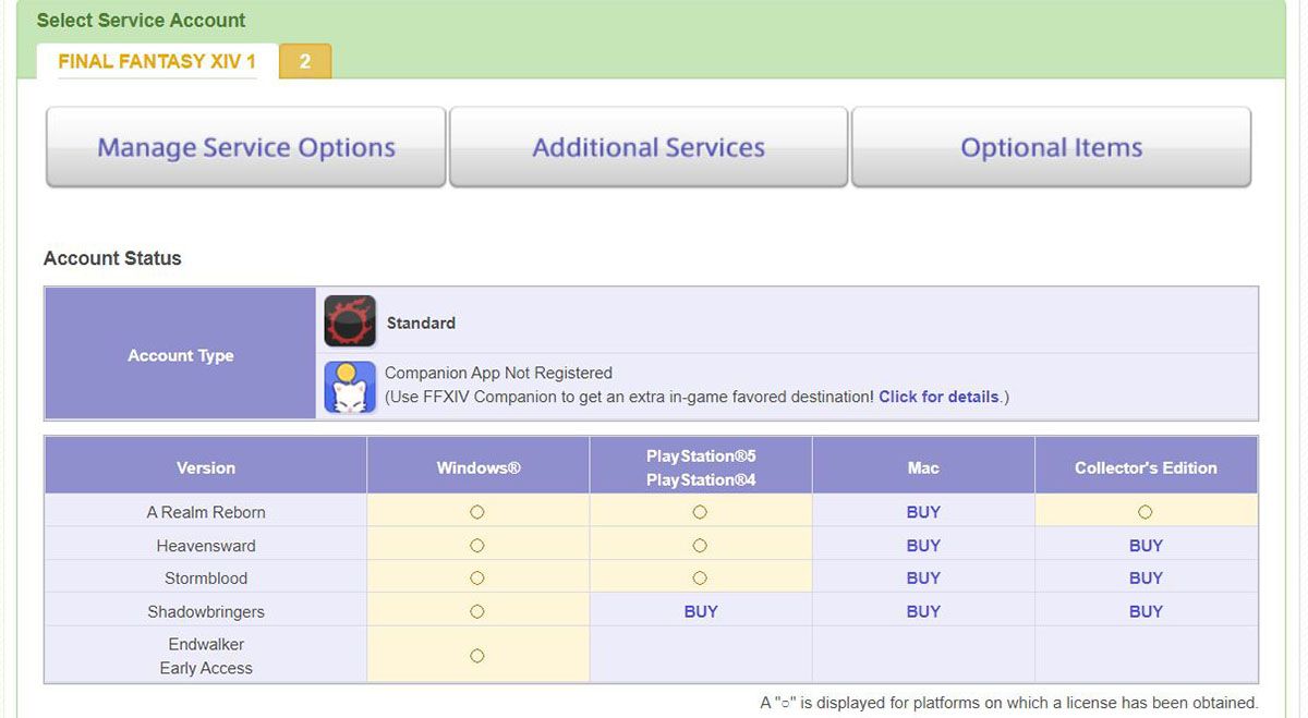 Mog Station version and region status in Final Fantasy 14