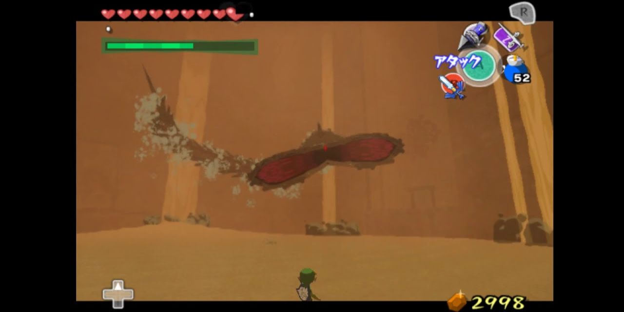 Link confronts a floating Molgera in a Zelda game.