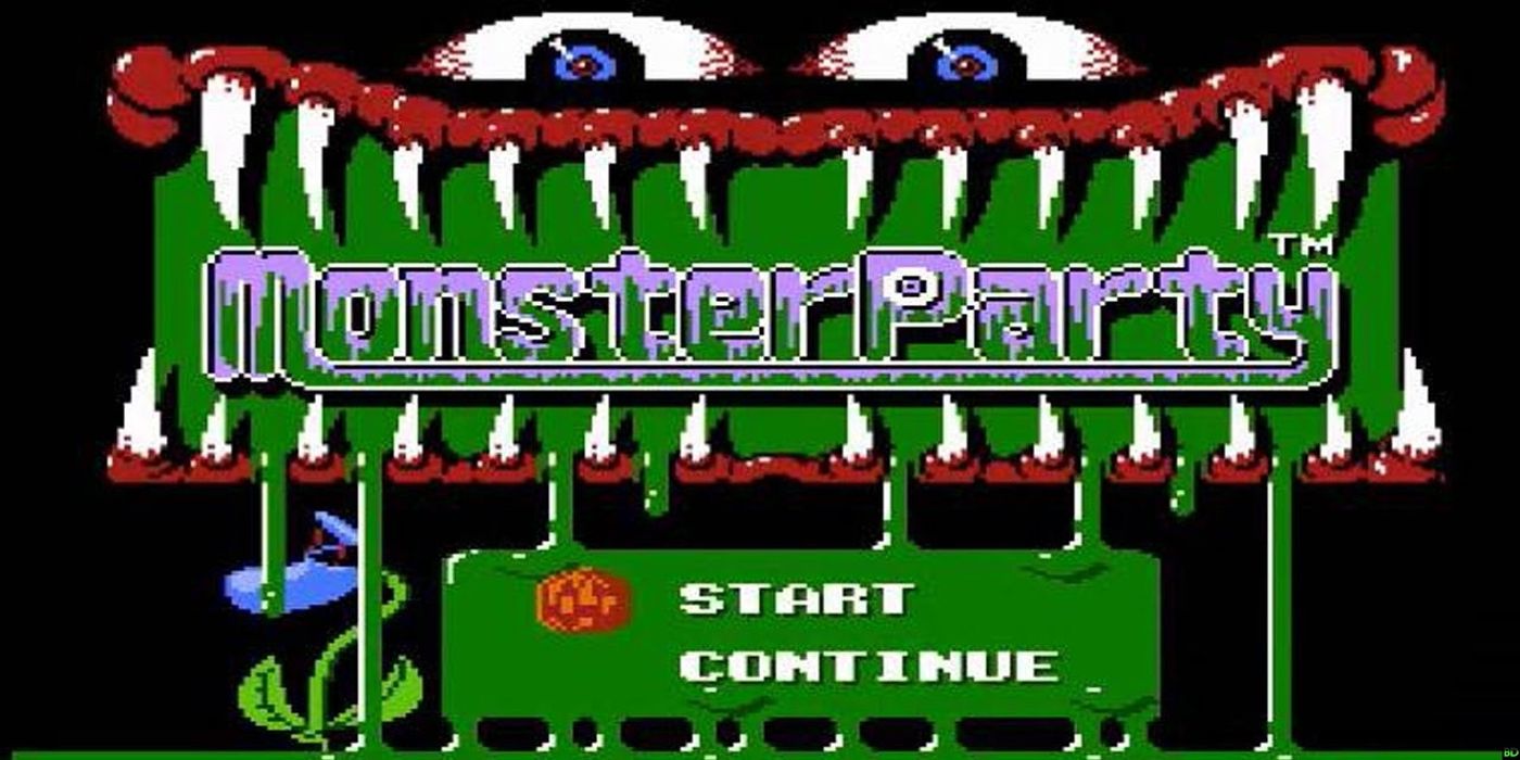 The title screen of the NES game Monster Party.