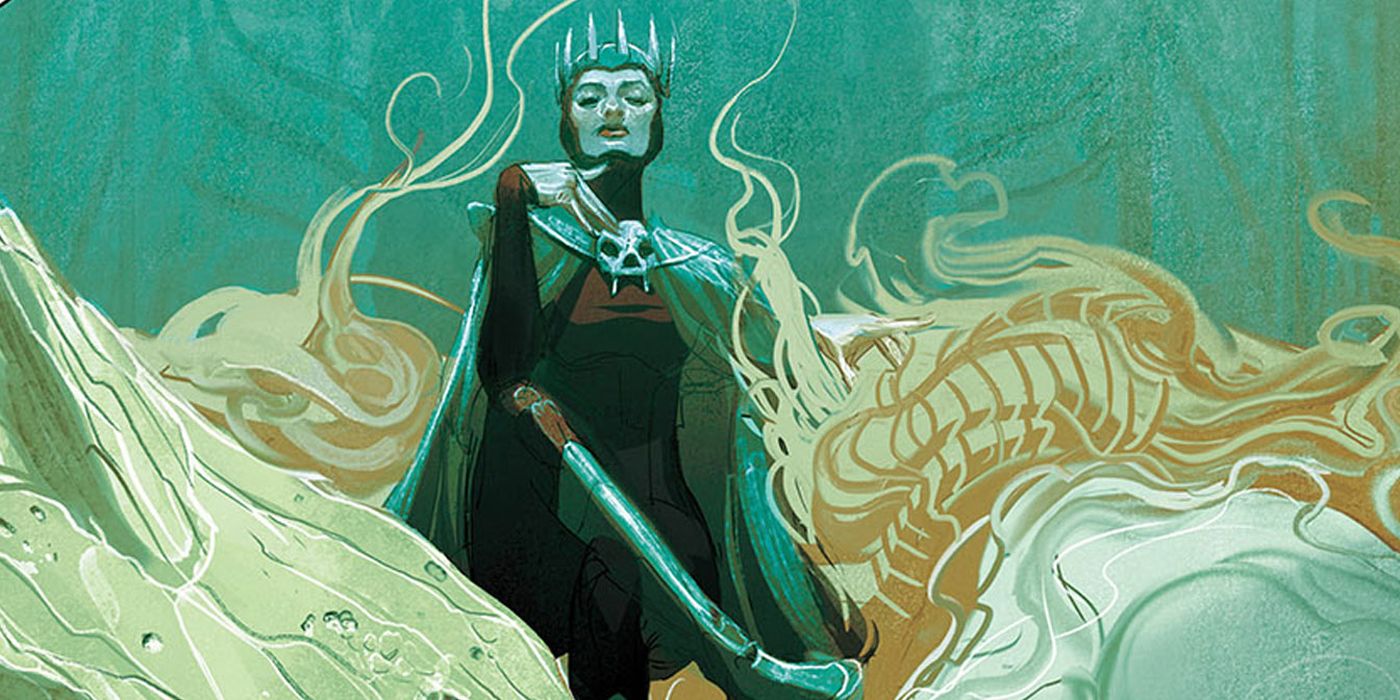 Morgan Le Fay usando uma coroa na Marvel Comics.