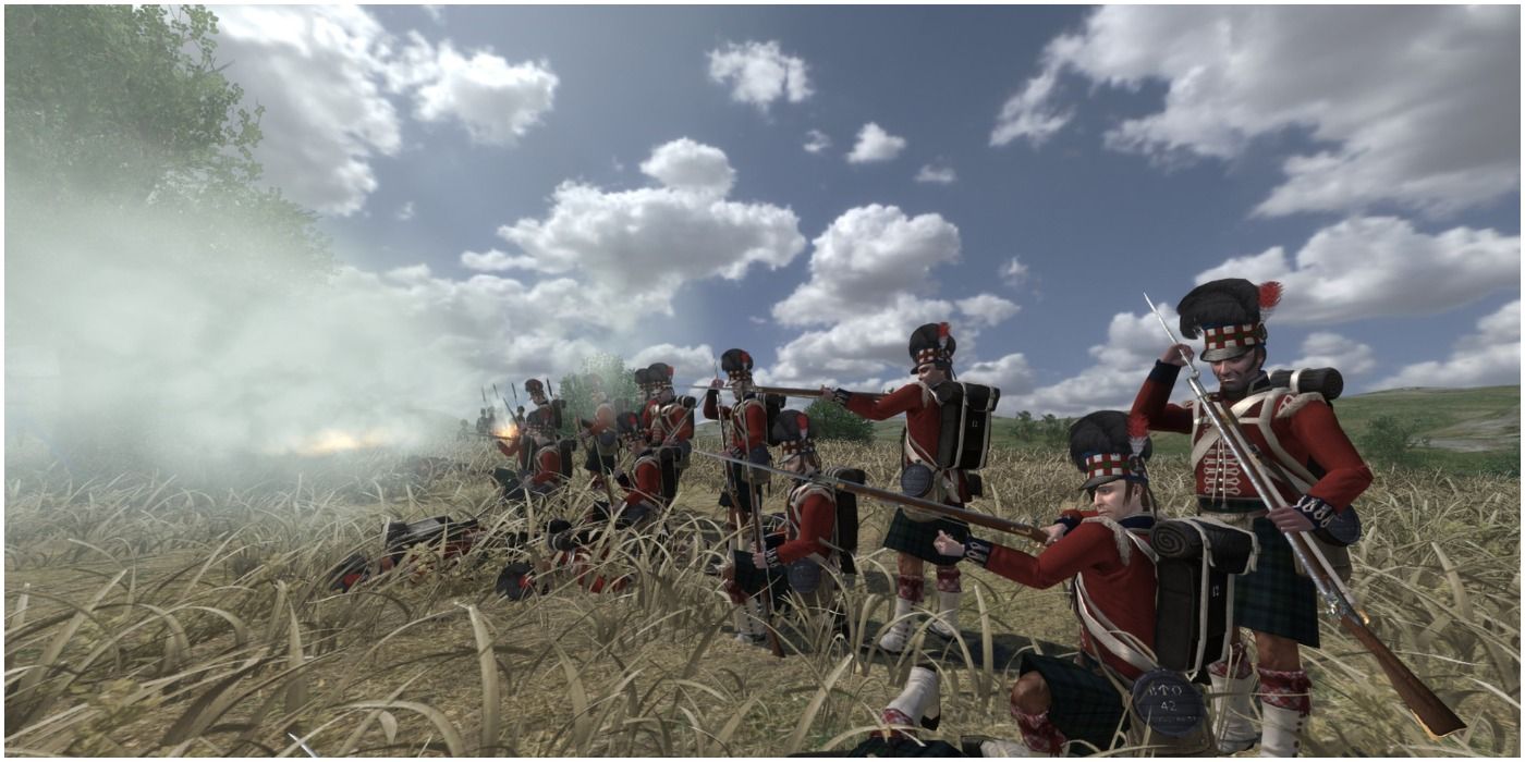 Soldiers form firing lines in Mount and Blade Warband Napoleonic Wars