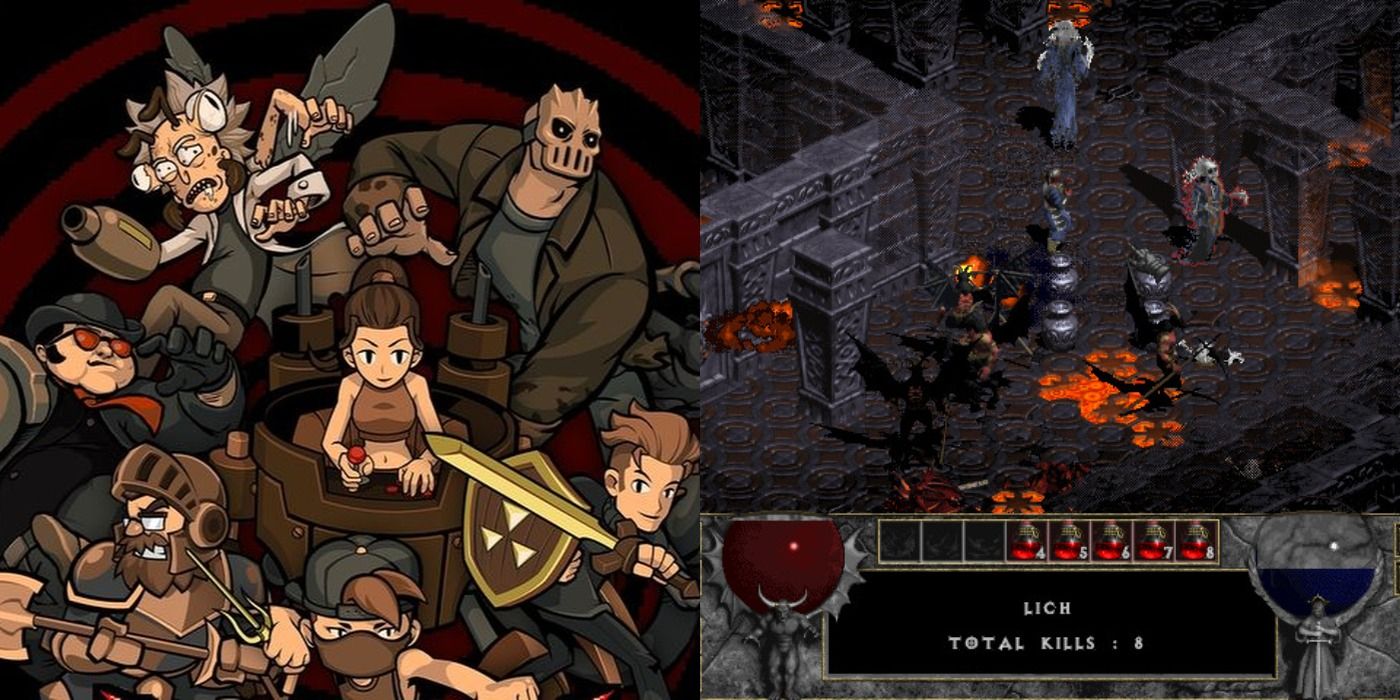 A split image of multiplayer horror games like Streets of Red and Diablo II