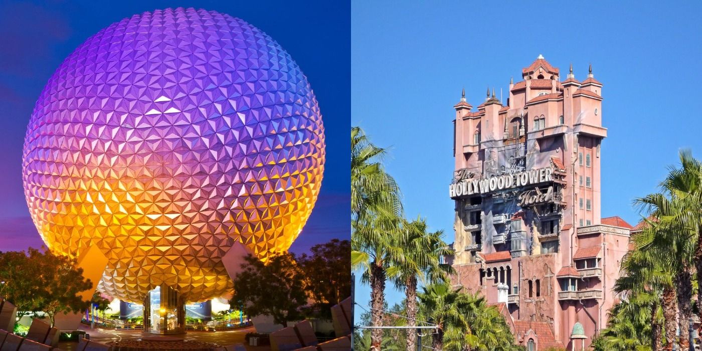 Spaceship Earth and the Tower of Terror in the Disney parks