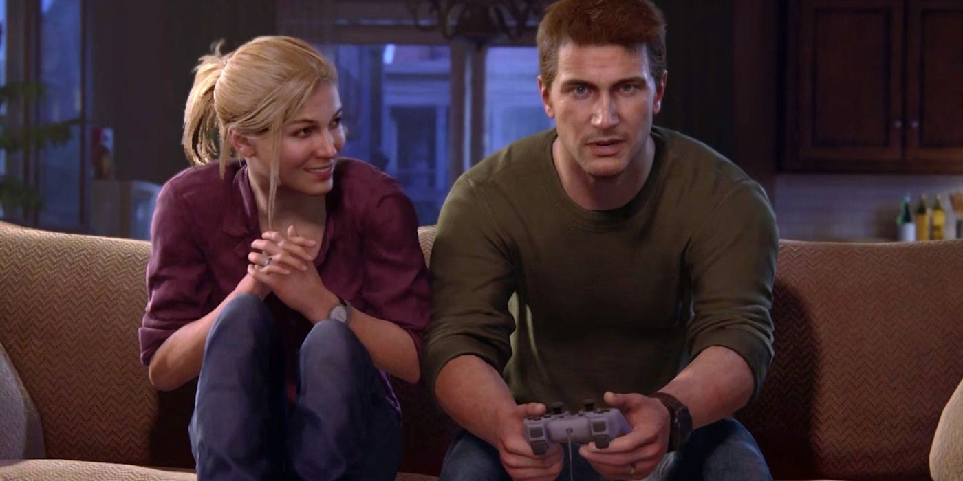 Nate and Elena play Crash Bandicoot in Uncharted 4: A Thief's End