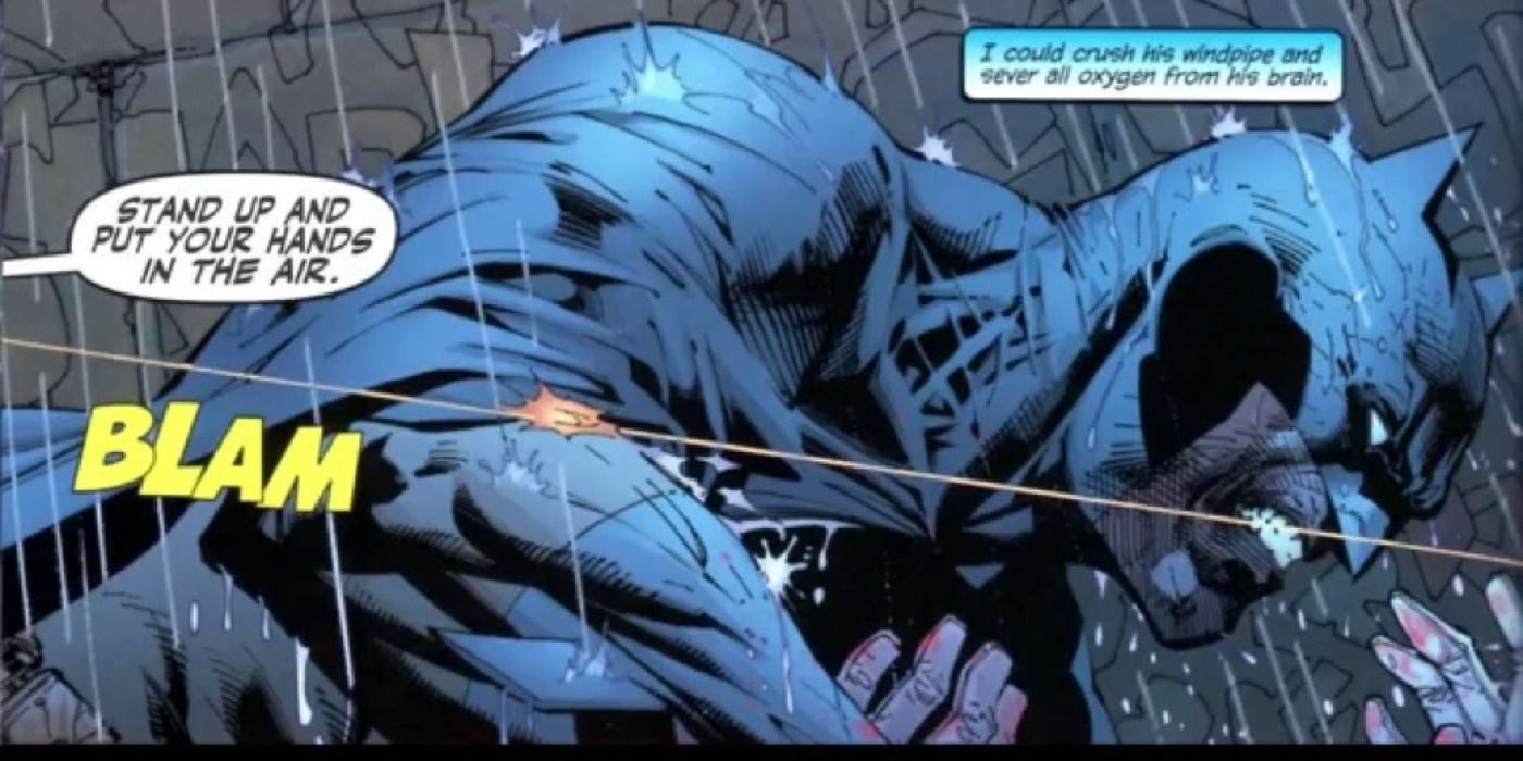 Batman beats Joker, who in this case is innocent