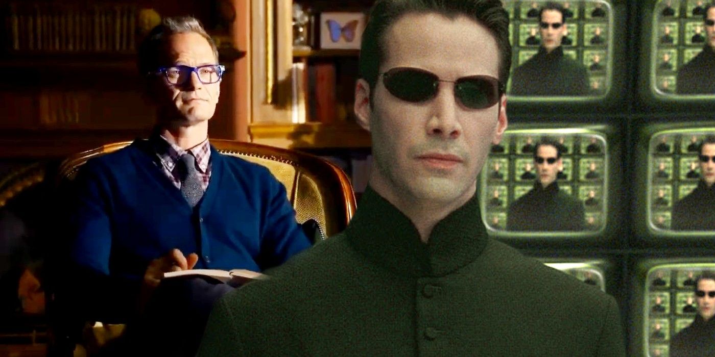Neil Patrick Harris in Matrix Resurrections and Keanu Reeves as Neo in Matrix Reloaded