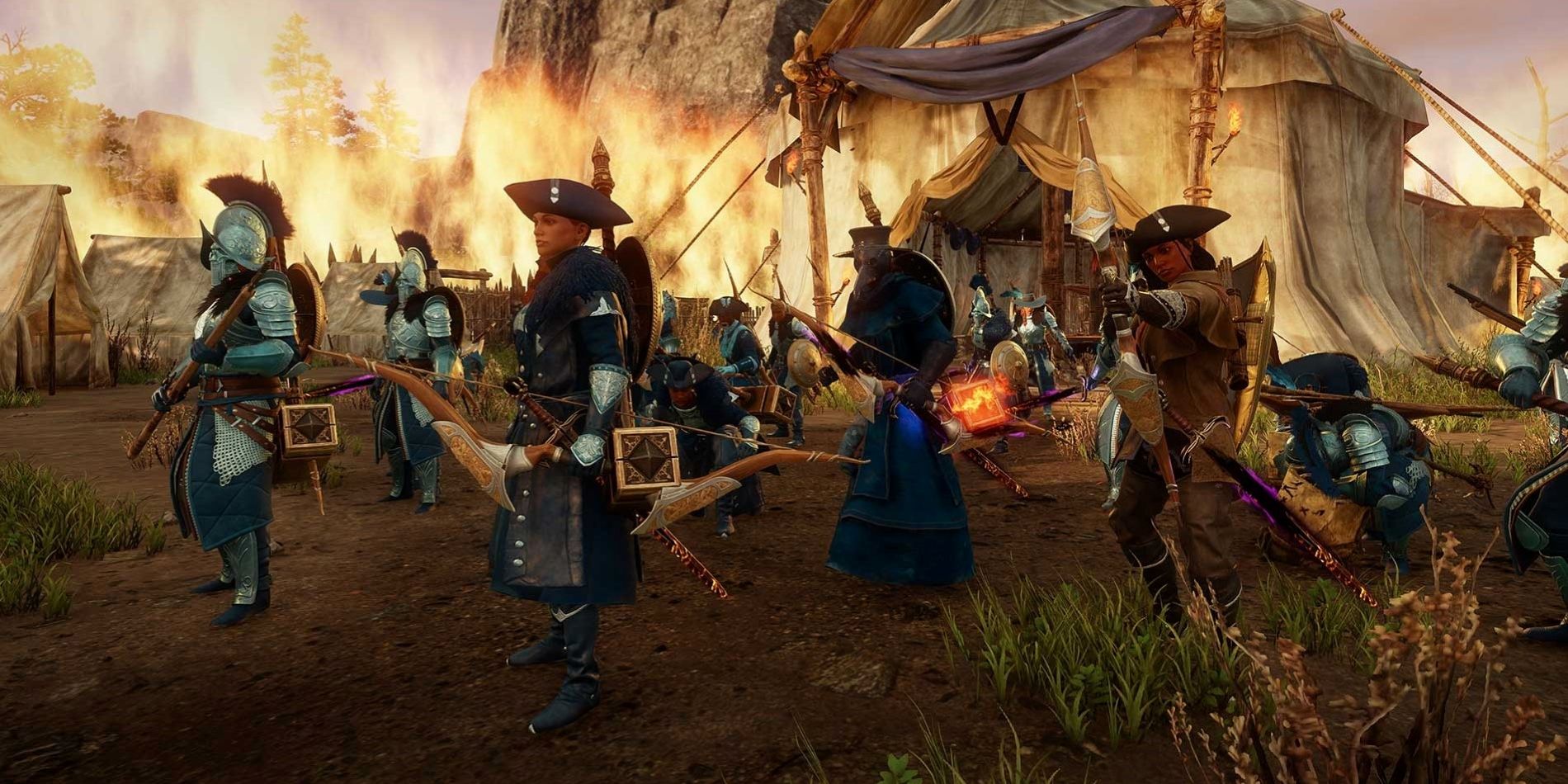 Players lining up for a war in New World.
